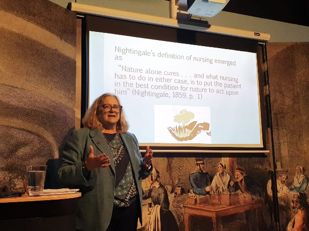 Donna Curry presenting a talk on Florence Nightingale and the Environment at the exhibit opening